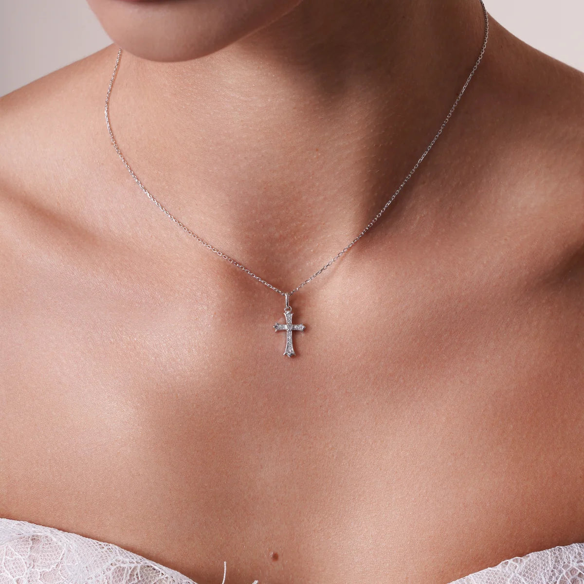 Lab Diamond Dainty Cross Necklace